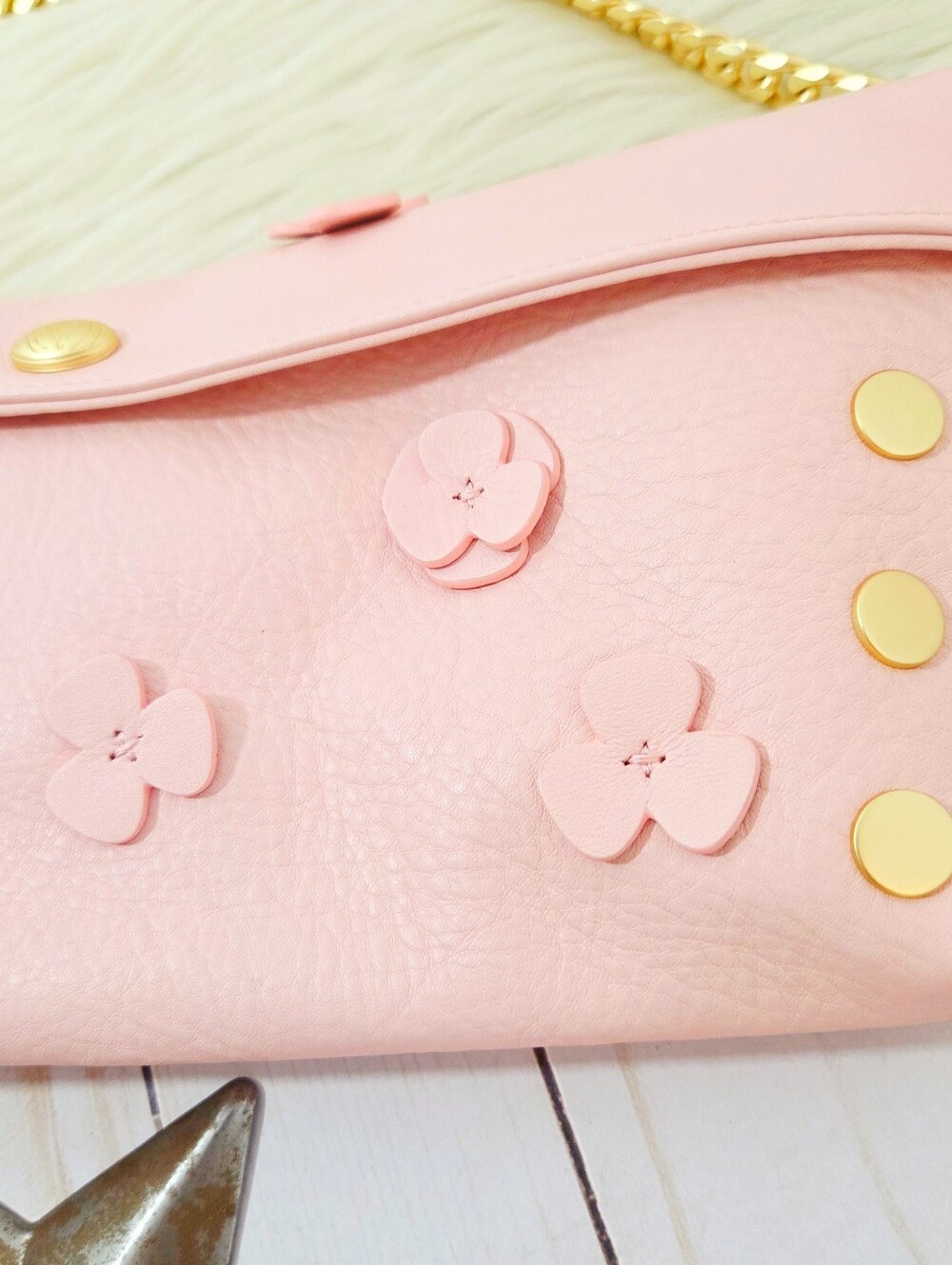 Hammitt Invitation Brushed Gold Floral Clutch bag Flamingo pink pastel new NWT - Picture 4 of 8
